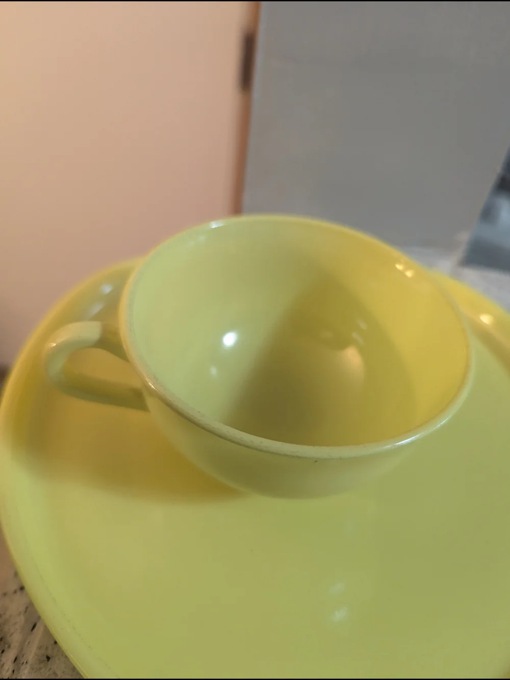 Hazel Atlas Lime Green Milk Glass Apple Luncheon Snack Cup Plate Set 1940's Mint